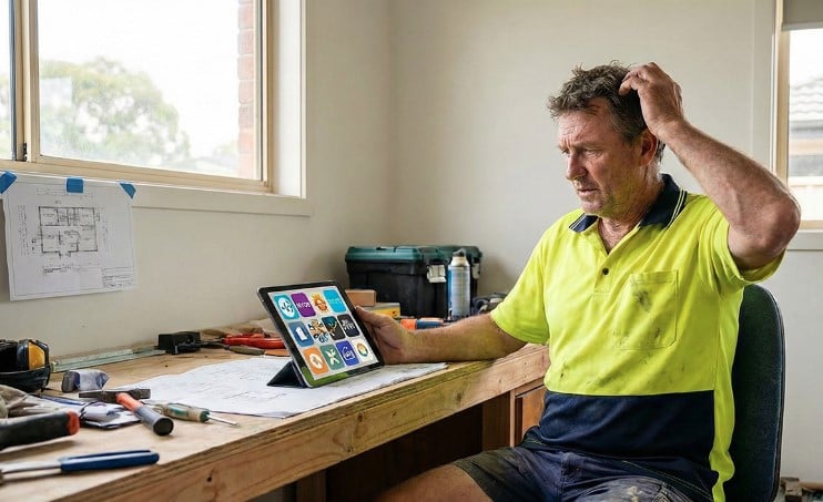 Construction business owner reviewing project strategy and financial forecasts to scale profitably